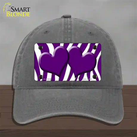 Purple White Zebra Purple Centered Hearts Novelty License Plate Hat Unconstructed Cotton / Charcoal