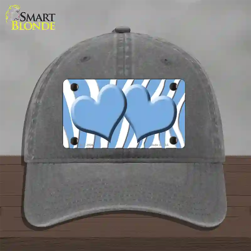 Light Blue White Zebra Light Blue Centered Hearts Novelty License Plate Hat Unconstructed Cotton / Charcoal