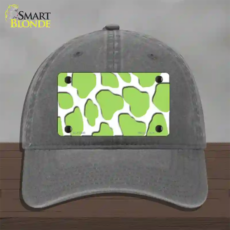 Lime Green White Giraffe Novelty License Plate Hat Unconstructed Cotton / Charcoal