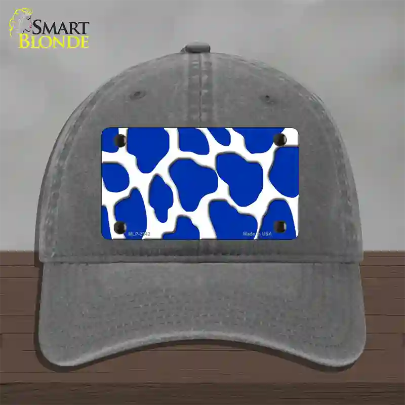 Blue White Giraffe Novelty License Plate Hat Unconstructed Cotton / Charcoal