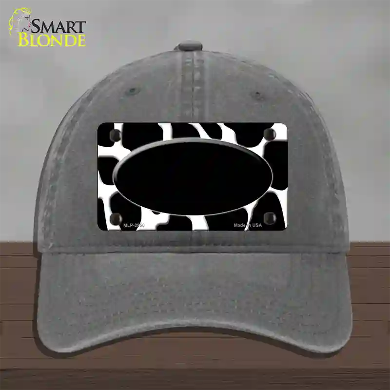 Black White Giraffe Black Center Oval Novelty License Plate Hat Unconstructed Cotton / Charcoal