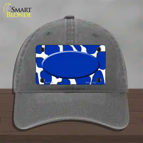 Blue White Giraffe Blue Center Oval Novelty License Plate Hat Unconstructed Cotton / Charcoal