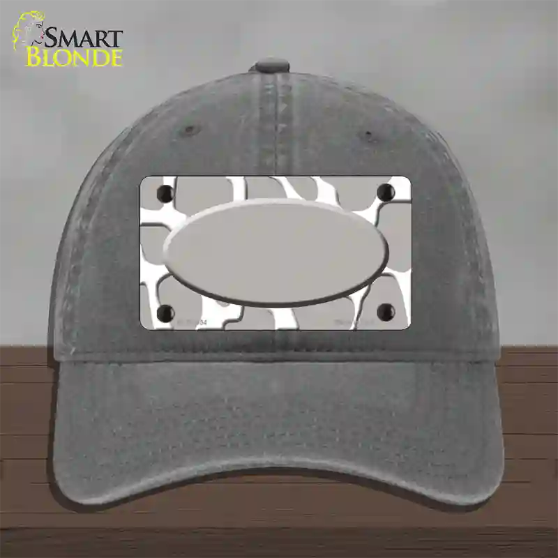 Grey White Giraffe Grey Center Oval Novelty License Plate Hat Unconstructed Cotton / Charcoal