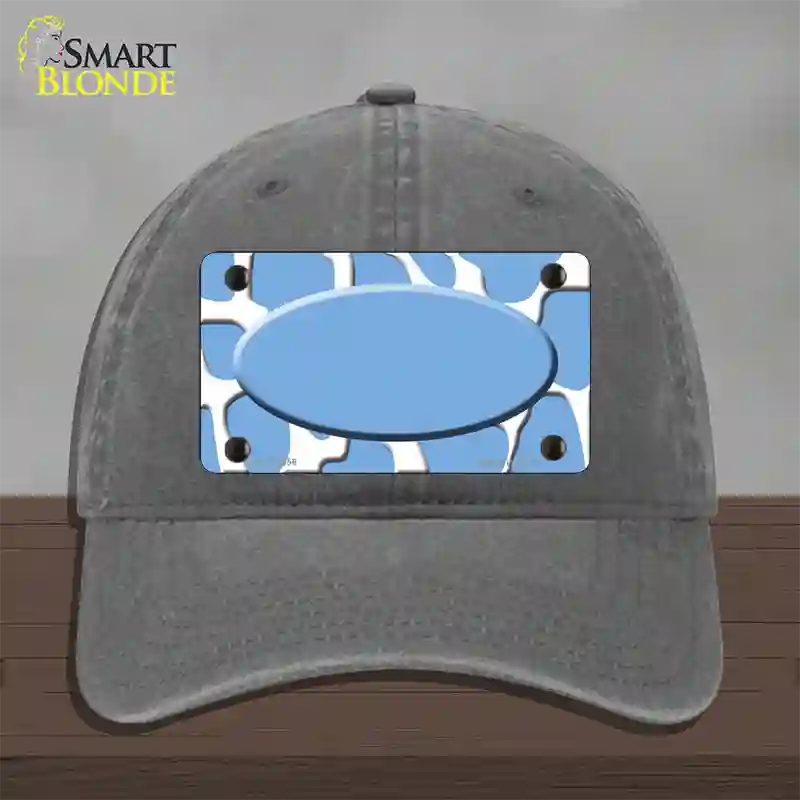 Light Blue White Giraffe Light Blue Center Oval Novelty License Plate Hat Unconstructed Cotton / Charcoal