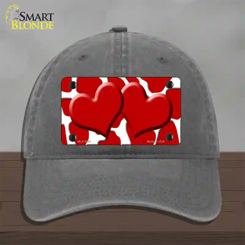 Red White Giraffe Red Centered Hearts Novelty License Plate Hat Unconstructed Cotton / Charcoal