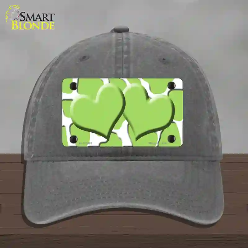 Lime Green White Giraffe Lime Green Centered Hearts Novelty License Plate Hat Unconstructed Cotton / Charcoal