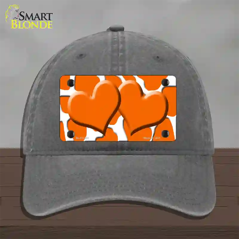 Orange White Giraffe Orange Centered Hearts Novelty License Plate Hat Unconstructed Cotton / Charcoal