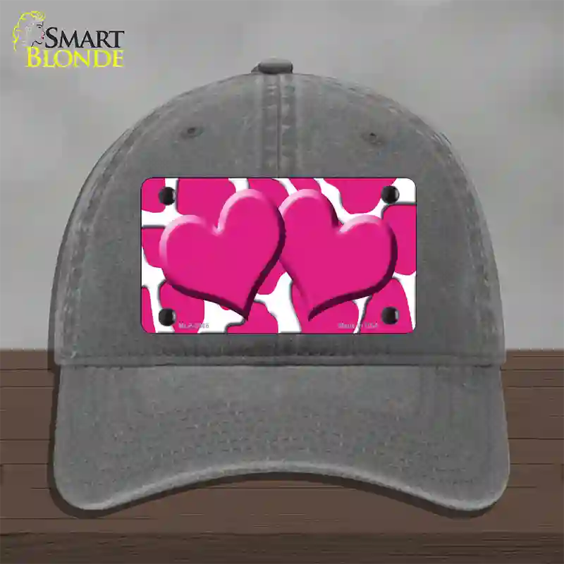 Pink White Giraffe Pink Centered Hearts Novelty License Plate Hat Unconstructed Cotton / Charcoal