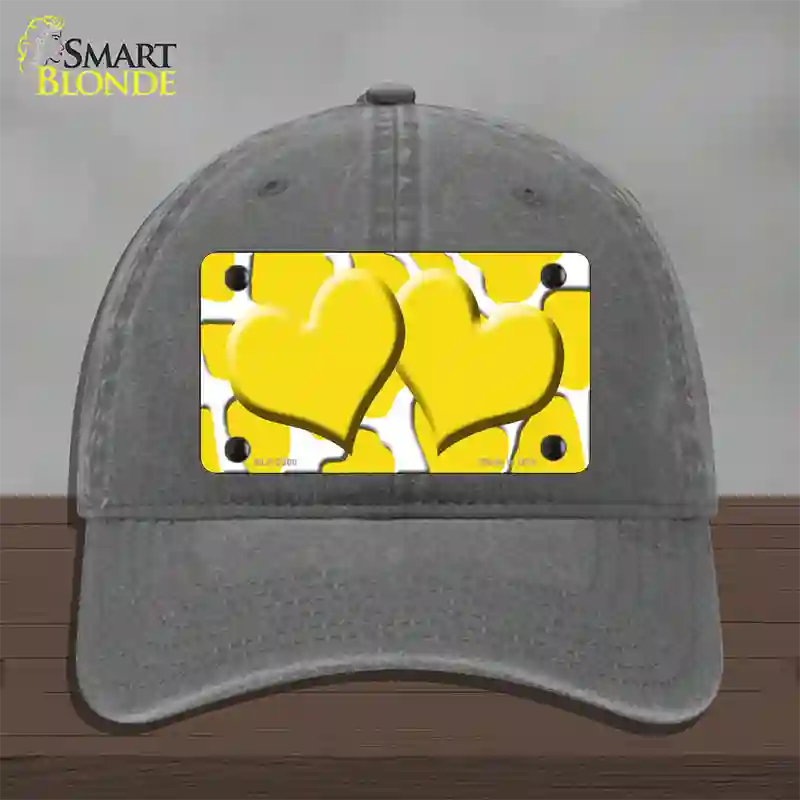 Yellow White Giraffe Yellow Centered Hearts Novelty License Plate Hat Unconstructed Cotton / Charcoal