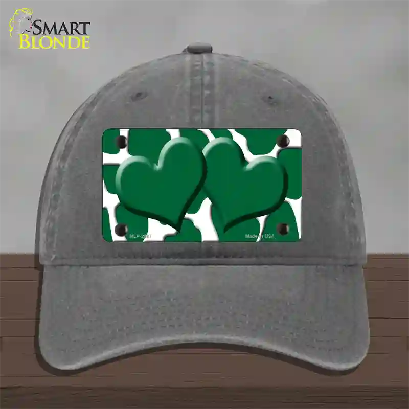 Green White Giraffe Green Centered Hearts Novelty License Plate Hat Unconstructed Cotton / Charcoal