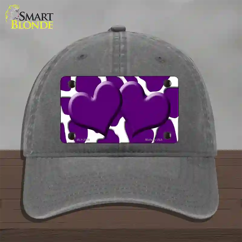 Purple White Giraffe Purple Centered Hearts Novelty License Plate Hat Unconstructed Cotton / Charcoal