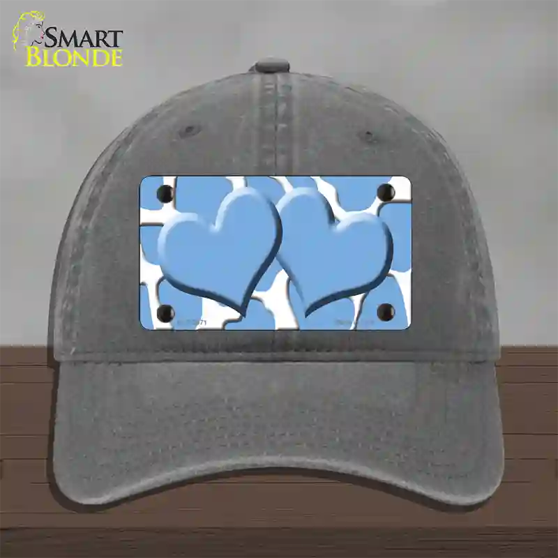 Light Blue White Giraffe Light Blue Centered Hearts Novelty License Plate Hat Unconstructed Cotton / Charcoal