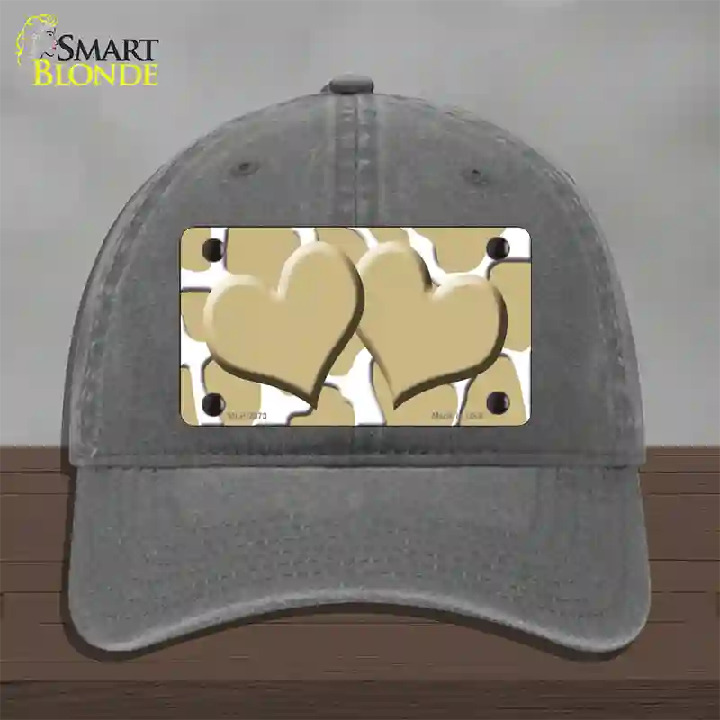 Gold White Giraffe Gold Centered Hearts Novelty License Plate Hat Unconstructed Cotton / Charcoal