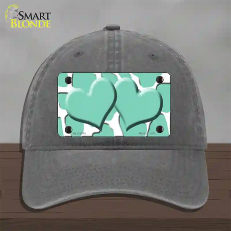 Mint White Giraffe Mint Centered Hearts Novelty License Plate Hat Unconstructed Cotton / Charcoal