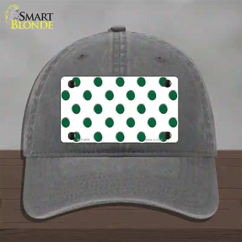 Green White Polka Dot Novelty License Plate Hat Unconstructed Cotton / Charcoal