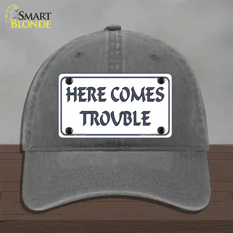 Here Comes Trouble Novelty License Plate Hat Unconstructed Cotton / Charcoal