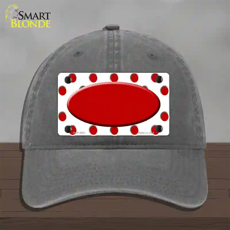 Red White Polka Dot Red Center Oval Novelty License Plate Hat Unconstructed Cotton / Charcoal