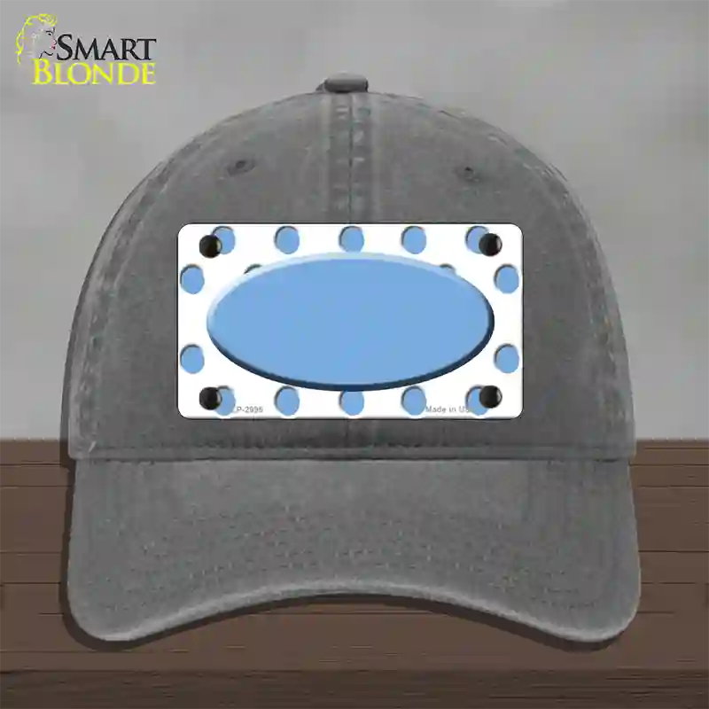 Light Blue White Polka Dot Light Blue Center Oval Novelty License Plate Hat Unconstructed Cotton / Charcoal