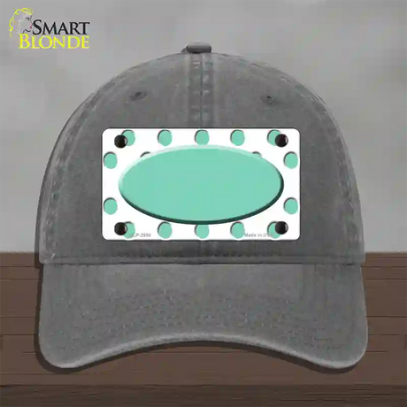 Mint White Polka Dot Teal Center Oval Novelty License Plate Hat Unconstructed Cotton / Charcoal