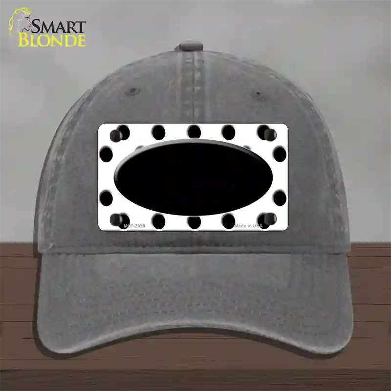 Black White Polka Dot Black Center Oval Novelty License Plate Hat Unconstructed Cotton / Charcoal