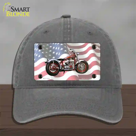 Indian Motorcycle American Flag Novelty License Plate Hat Unconstructed Cotton / Charcoal