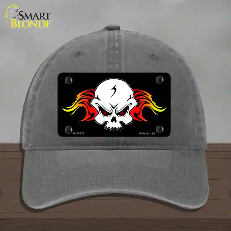 Skull Flame Novelty License Plate Hat Unconstructed Cotton / Charcoal