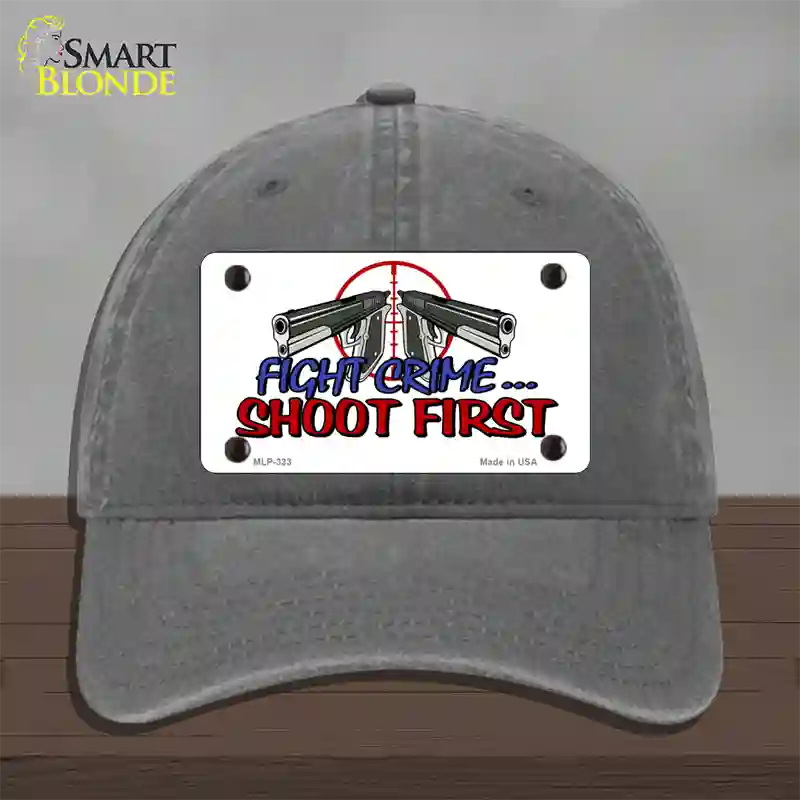 Fight Crime Shoot First Novelty License Plate Hat Unconstructed Cotton / Charcoal