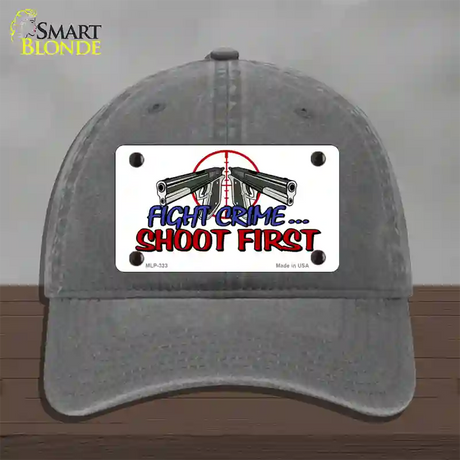 Fight Crime Shoot First Novelty License Plate Hat Unconstructed Cotton / Charcoal