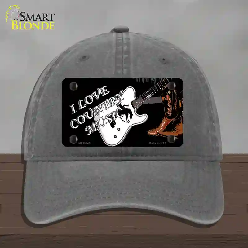 I Love Country Music Novelty License Plate Hat Unconstructed Cotton / Charcoal