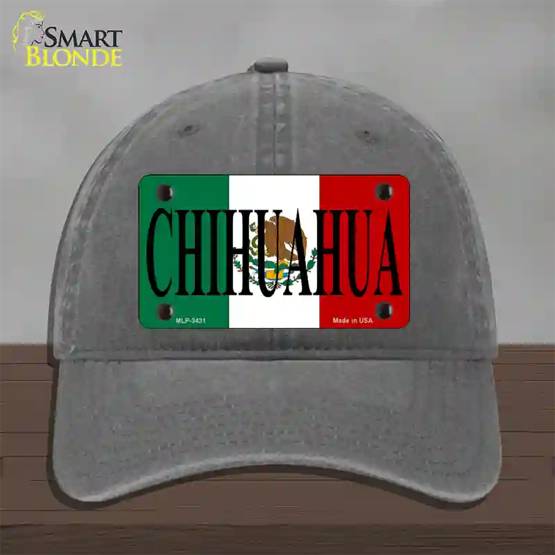 Chihuahua Mexico Flag Novelty License Plate Hat Unconstructed Cotton / Charcoal