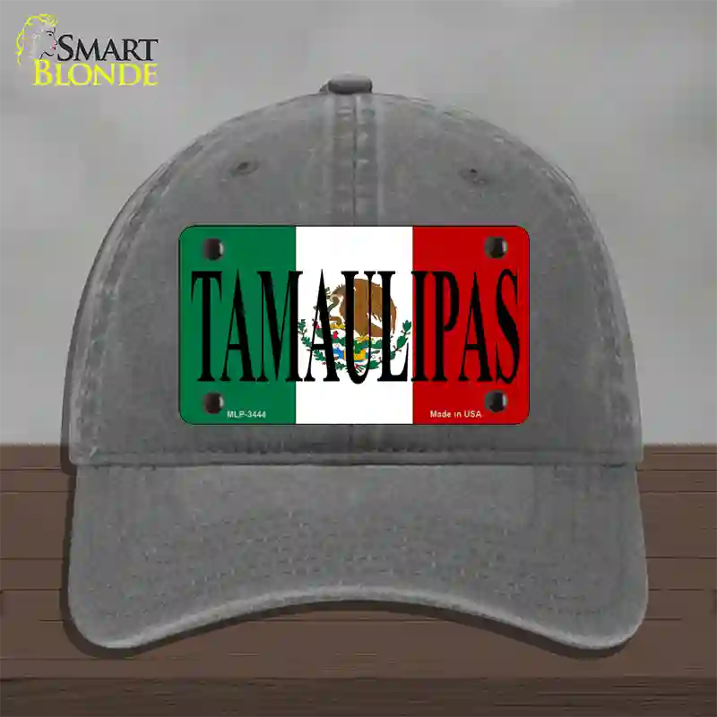 Tamaulipas Mexico Flag Novelty License Plate Hat Unconstructed Cotton / Charcoal