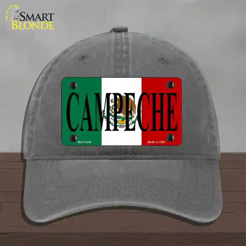 Campeche Mexico Flag Novelty License Plate Hat Unconstructed Cotton / Charcoal