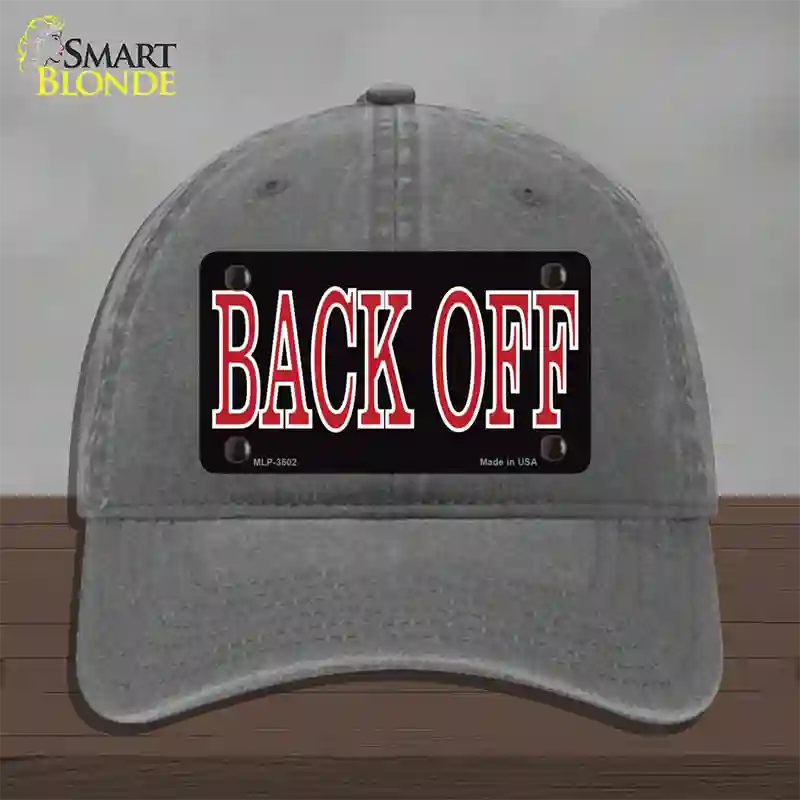 Back Off Black Novelty License Plate Hat Unconstructed Cotton / Charcoal