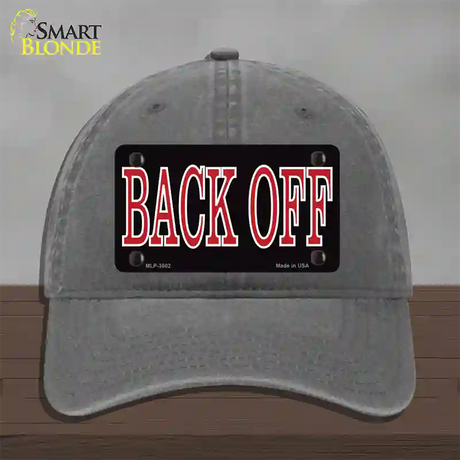 Back Off Black Novelty License Plate Hat Unconstructed Cotton / Charcoal