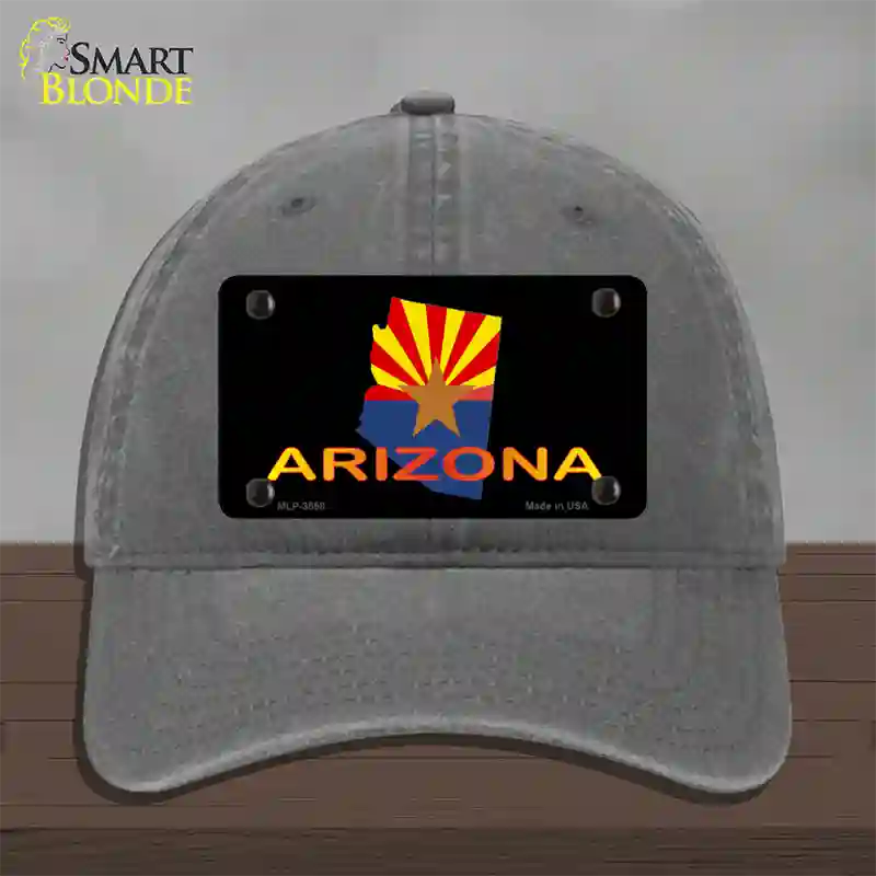 Arizona Flag Filled State Outline Novelty License Plate Hat Unconstructed Cotton / Charcoal