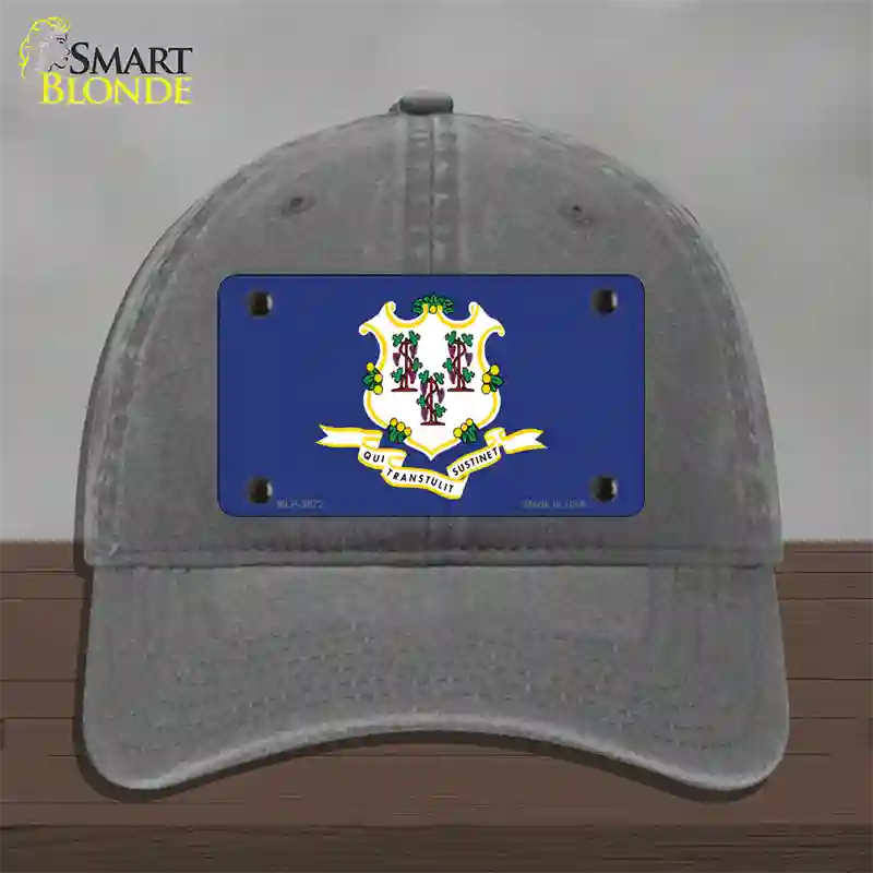 Connecticut State Flag Novelty License Plate Hat Unconstructed Cotton / Charcoal