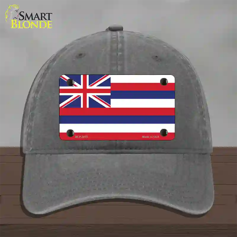 Hawaii Flag State Flag Novelty License Plate Hat Unconstructed Cotton / Charcoal