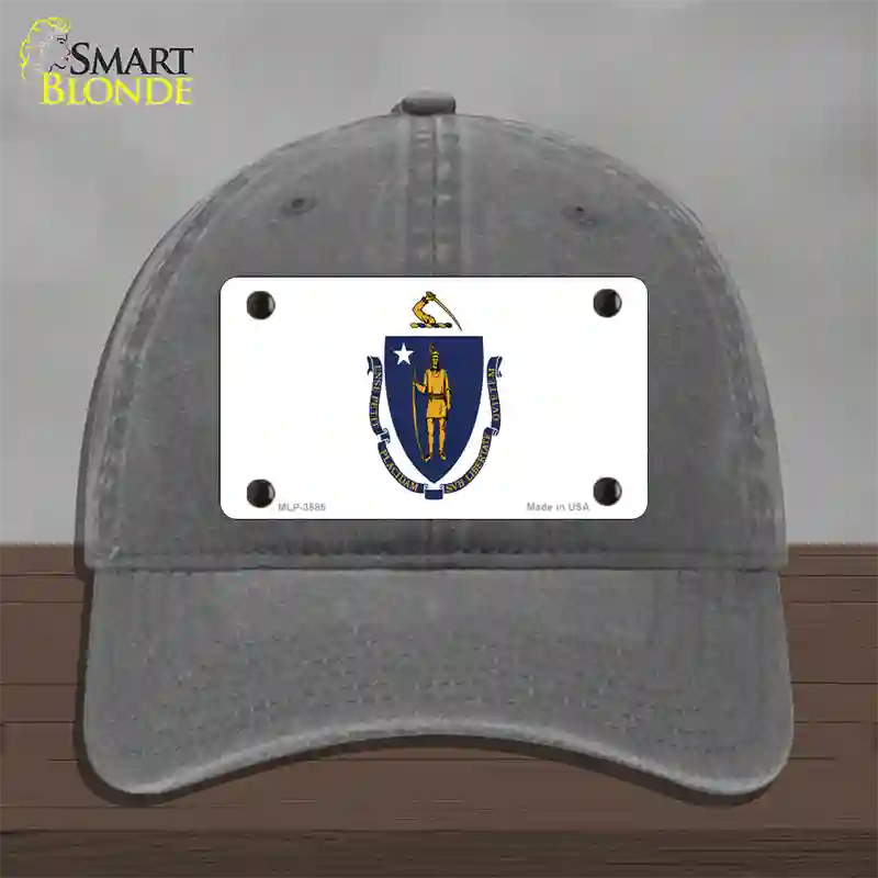 Massachusetts State Flag Novelty License Plate Hat Unconstructed Cotton / Charcoal