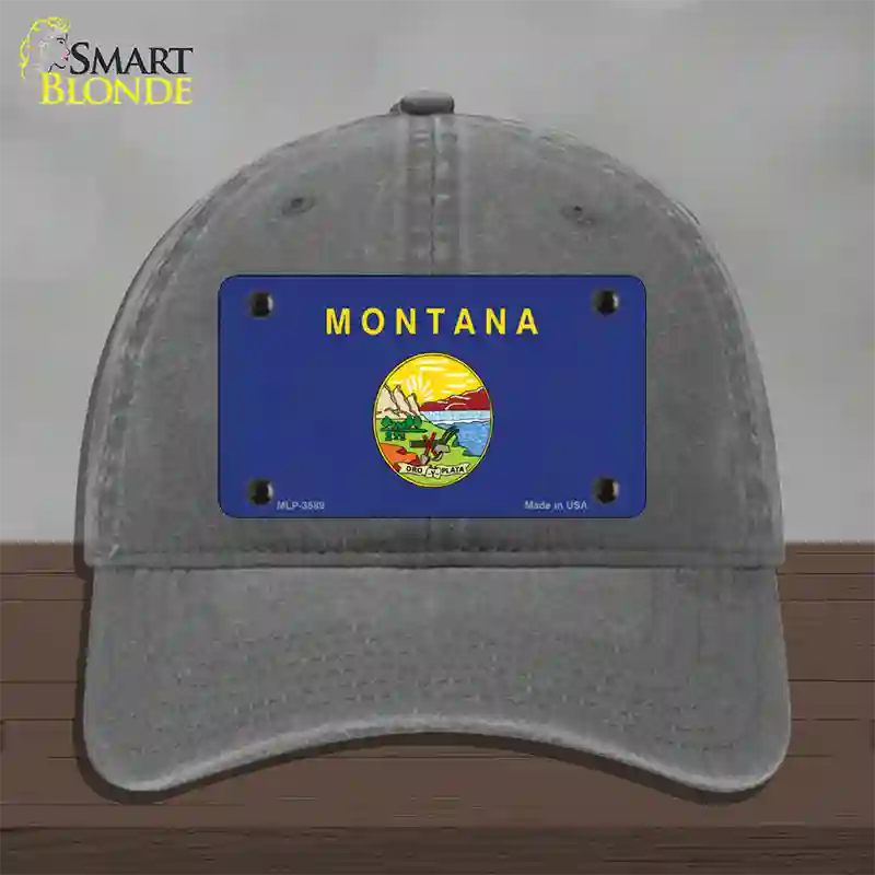 Montana State Flag Novelty License Plate Hat Unconstructed Cotton / Charcoal