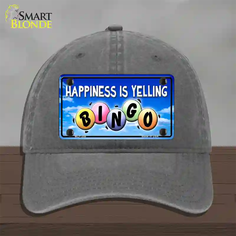 Happiness Is Yelling Bingo Novelty License Plate Hat Unconstructed Cotton / Charcoal