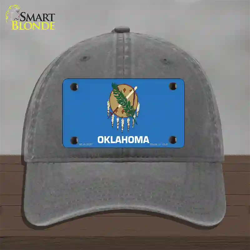 Oklahoma State Flag Novelty License Plate Hat Unconstructed Cotton / Charcoal