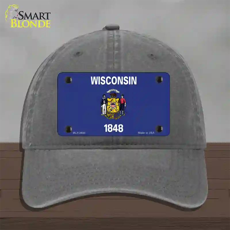 Wisconsin State Flag Novelty License Plate Hat Unconstructed Cotton / Charcoal