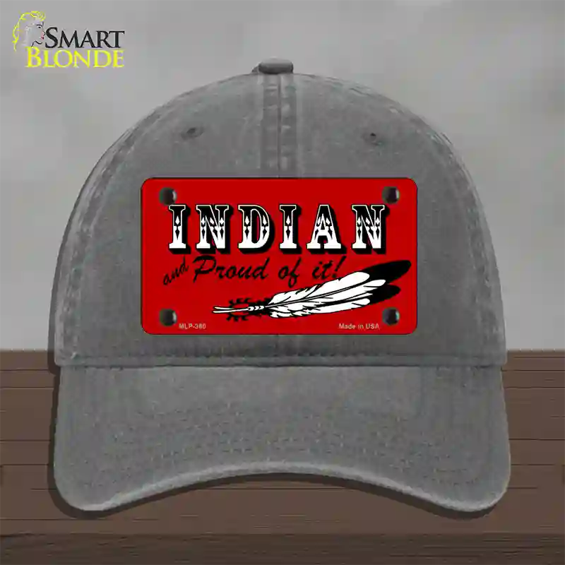 Indian And Proud Novelty License Plate Hat Unconstructed Cotton / Charcoal