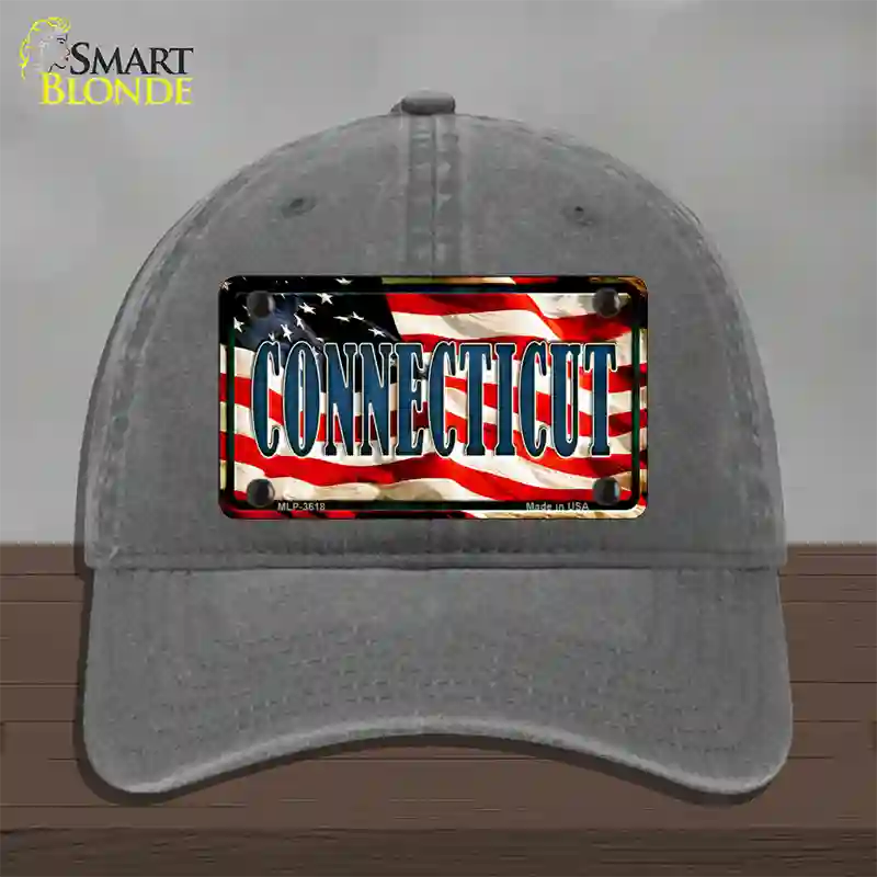 Connecticut USA Novelty License Plate Hat Unconstructed Cotton / Charcoal