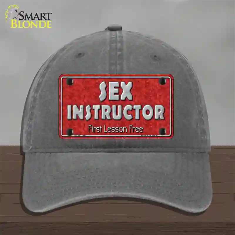 Sex Instructor Novelty License Plate Hat Unconstructed Cotton / Charcoal