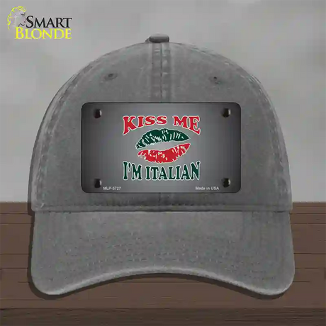 Kiss Me Im Italian Novelty License Plate Hat Unconstructed Cotton / Charcoal