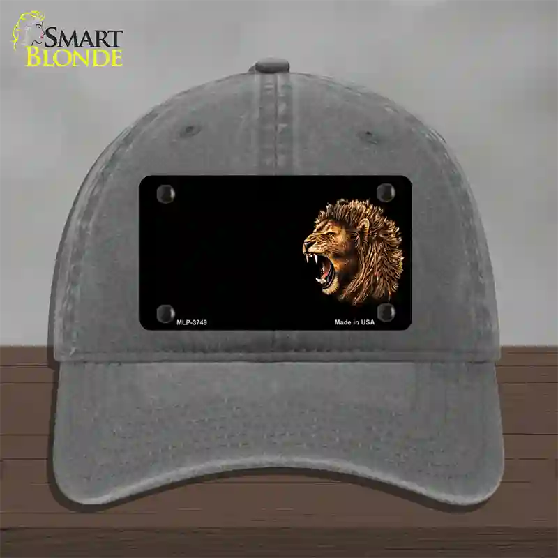 Lion Head Offset Novelty License Plate Hat Unconstructed Cotton / Charcoal