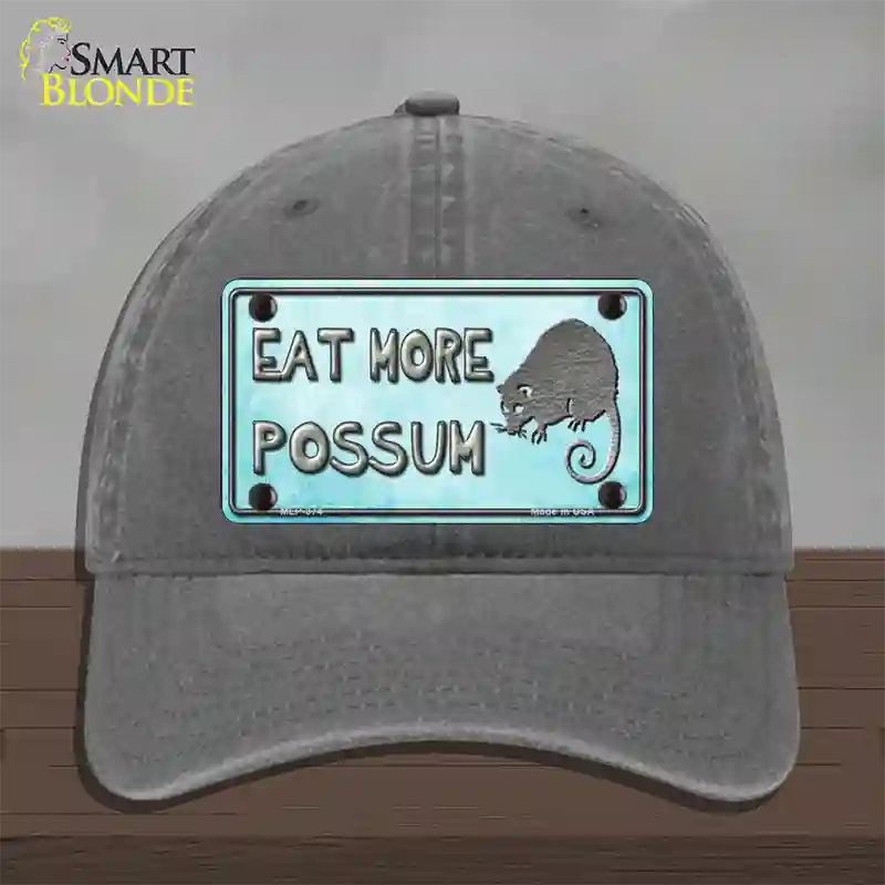 Eat More Possum Novelty License Plate Hat Unconstructed Cotton / Charcoal