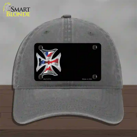 American Flag Maltese Cross Offset Novelty License Plate Hat Unconstructed Cotton / Charcoal