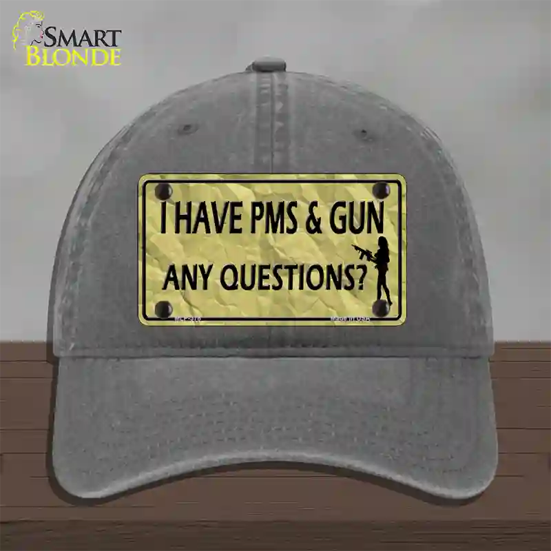 PMS And A Gun Novelty License Plate Hat Unconstructed Cotton / Charcoal